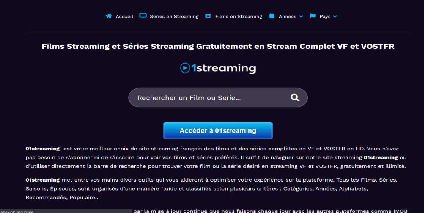 regardez des films et séries gratuits en hd sur 01streaming. profitez d'un large choix de contenus en streaming sans inscription, et découvrez toutes vos nouveautés et classiques favoris en haute définition.